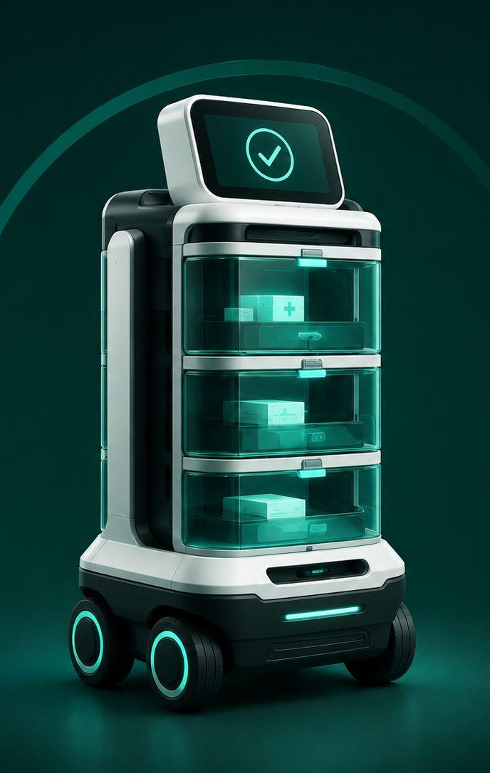 Medication trolley healthcare robot with secure compartments